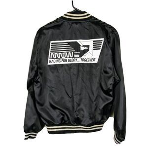 Vintage 1960's BIRDIE Richard Leslie Classic Black Satin Racing Bomber Jacket